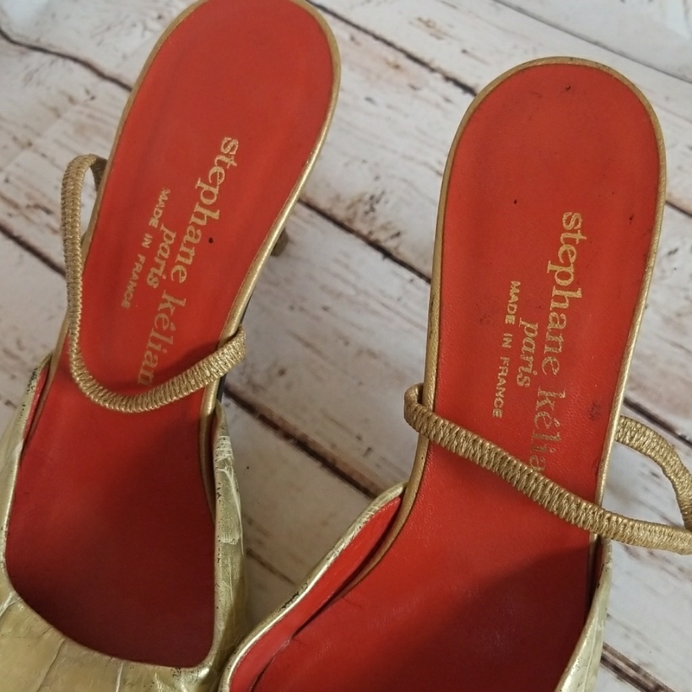 Stephane Kelian Paris point toe sling back gold heels sz 6.5 - Picture 2 of 8